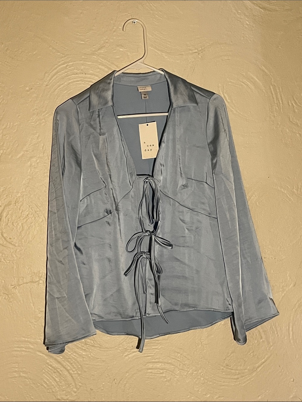 a new day Light Blue Satin Tie-Front Blouse